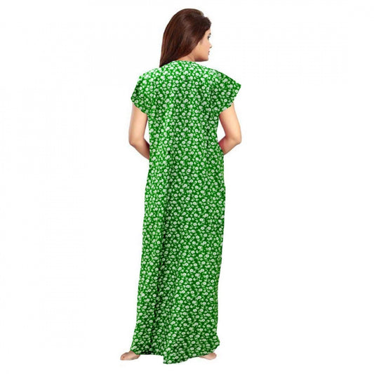 Indoraa Women's Cotton Printed Maxi Nighty (Green)