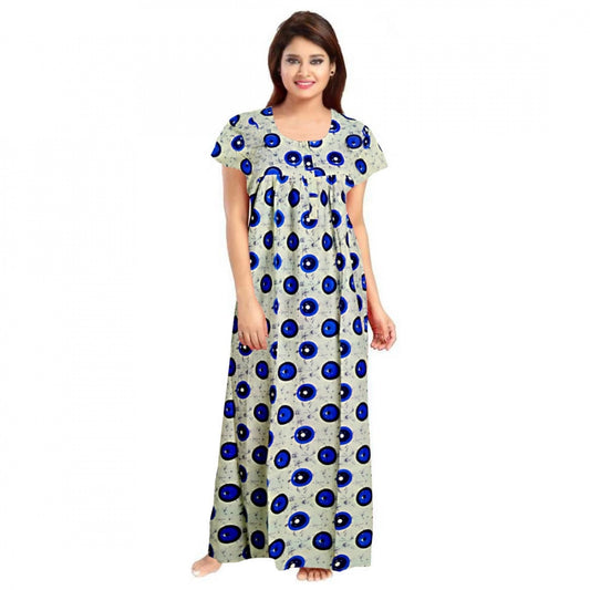 Indoraa Women's Cotton Printed Maxi Nighty (Off White)