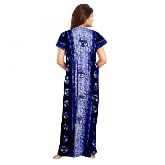 Indoraa Women's Cotton Printed Maxi Nighty (Blue)