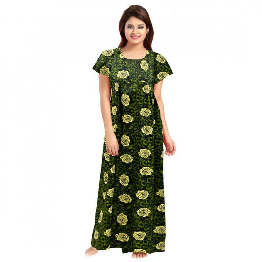 Indoraa Women's Cotton Printed Maxi Nighty (Green)