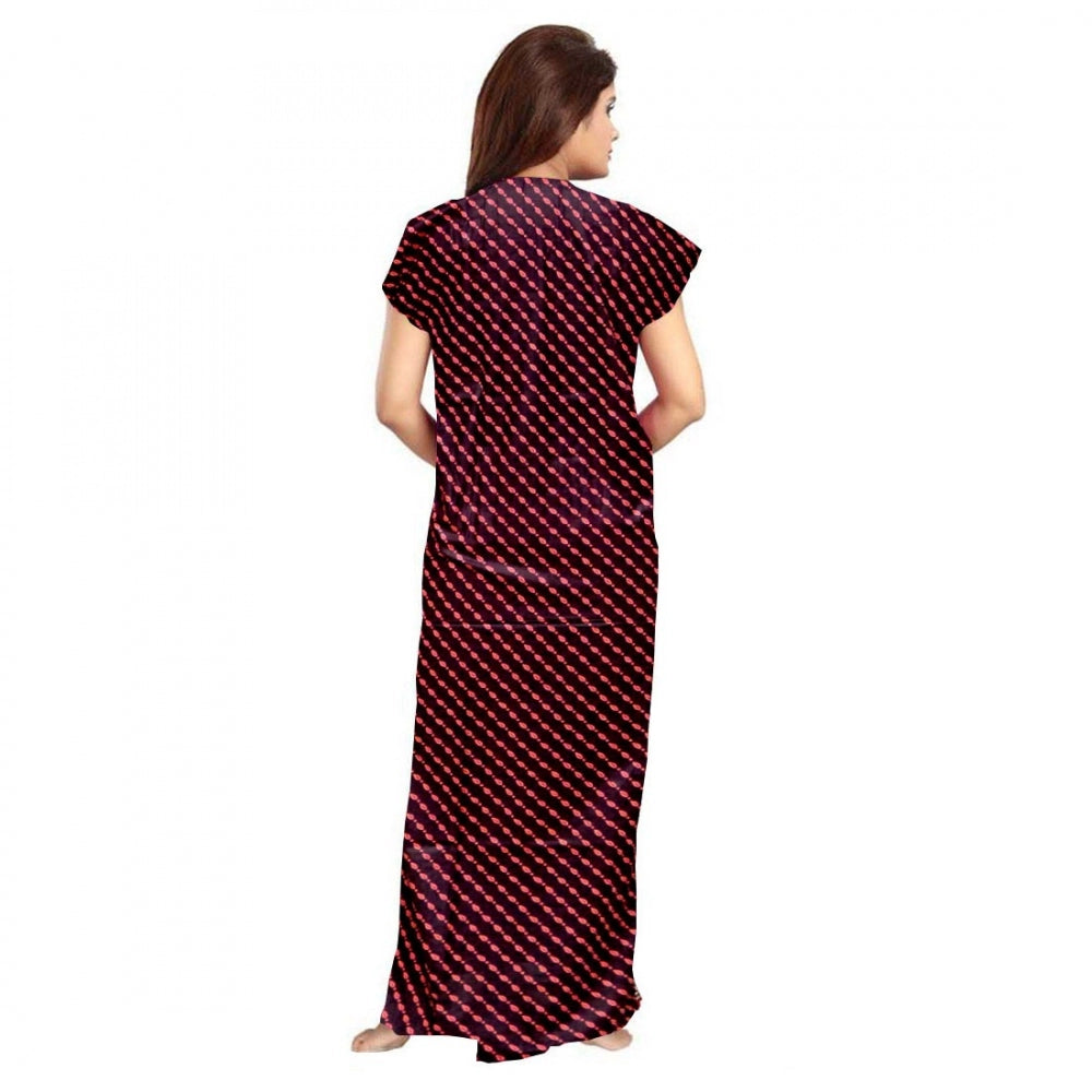 Indoraa Women's Cotton Printed Maxi Nighty (Brown)