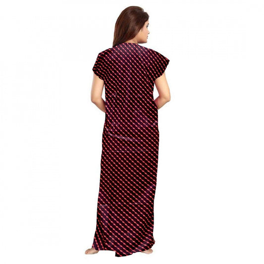 Indoraa Women's Cotton Printed Maxi Nighty (Brown)
