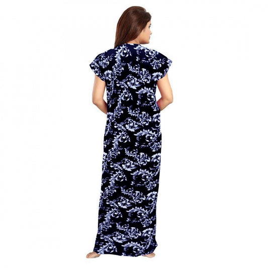 Indoraa Women's Cotton Printed Maxi Nighty (Blue)