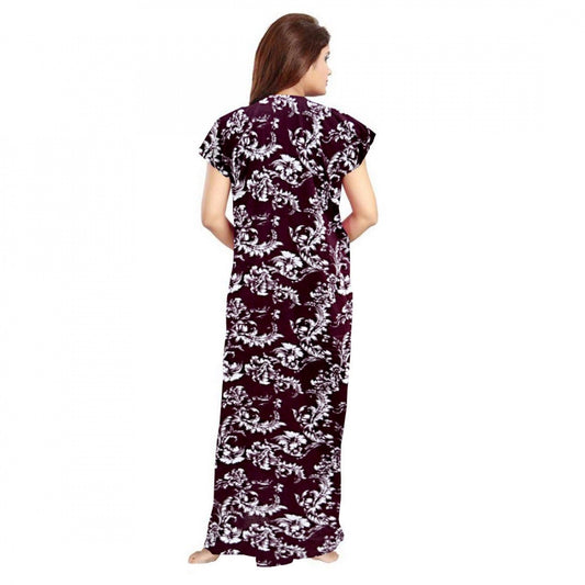 Indoraa Women's Cotton Printed Maxi Nighty (Wine)