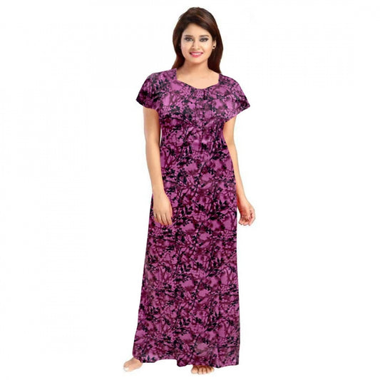 Indoraa Women's Cotton Printed Maxi Nighty (Wine)