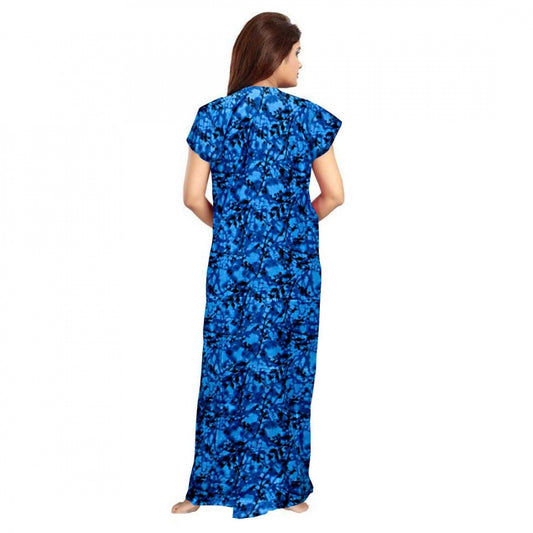 Indoraa Women's Cotton Printed Maxi Nighty (Blue)