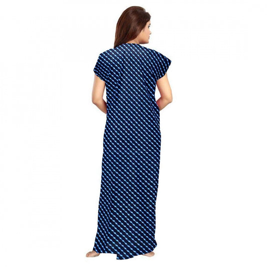Indoraa Women's Cotton Printed Maxi Nighty (Blue)