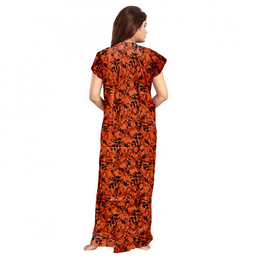 Indoraa Women's Cotton Printed Maxi Nighty (Orange)