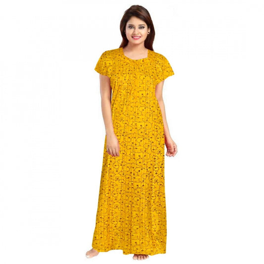 Indoraa Women's Cotton Printed Maxi Nighty (Yellow)