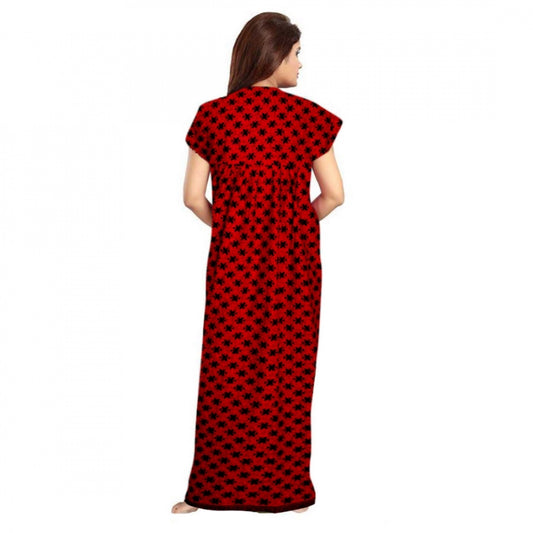 Indoraa Women's Cotton Printed Maxi Nighty (Red)