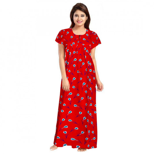 Indoraa Women's Cotton Printed Maxi Nighty (Red)