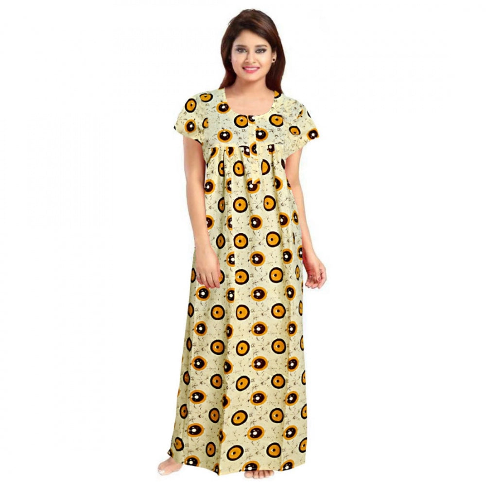 Indoraa Women's Cotton Printed Maxi Nighty (Off White)
