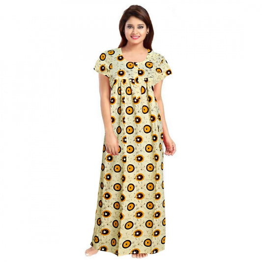 Indoraa Women's Cotton Printed Maxi Nighty (Off White)