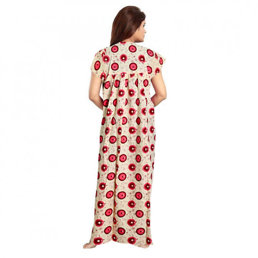 Indoraa Women's Cotton Printed Maxi Nighty (Red)