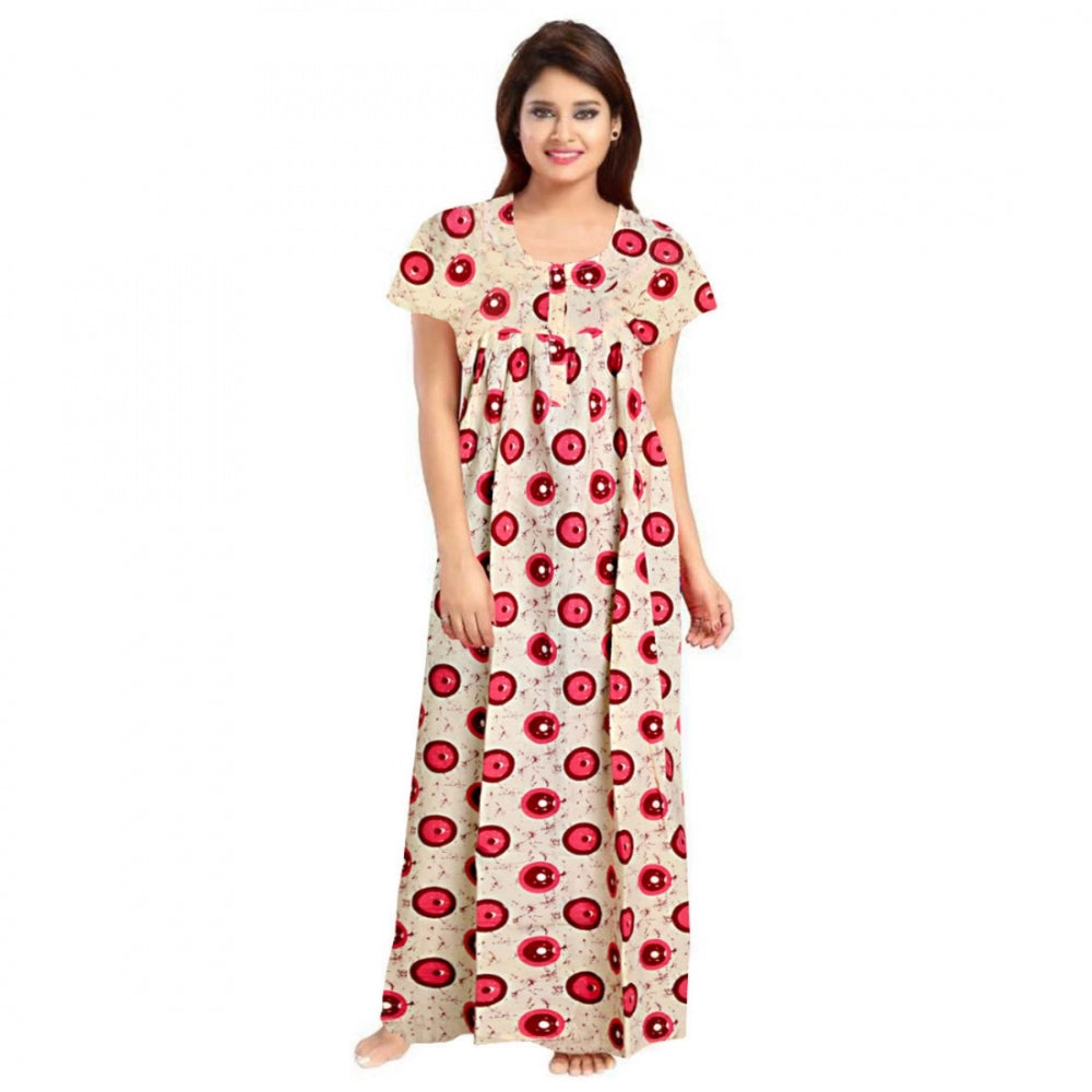 Indoraa Women's Cotton Printed Maxi Nighty (Red)