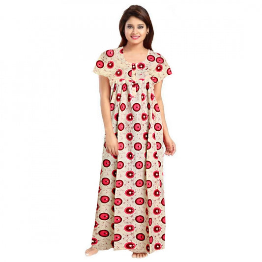 Indoraa Women's Cotton Printed Maxi Nighty (Red)