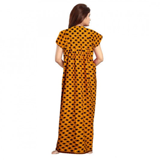 Indoraa Women's Cotton Printed Maxi Nighty (Mustard)