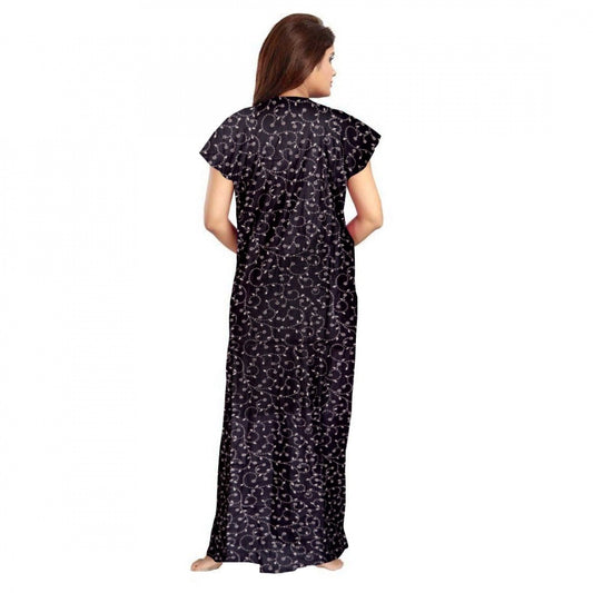 Indoraa Women's Cotton Printed Maxi Nighty (Grey)