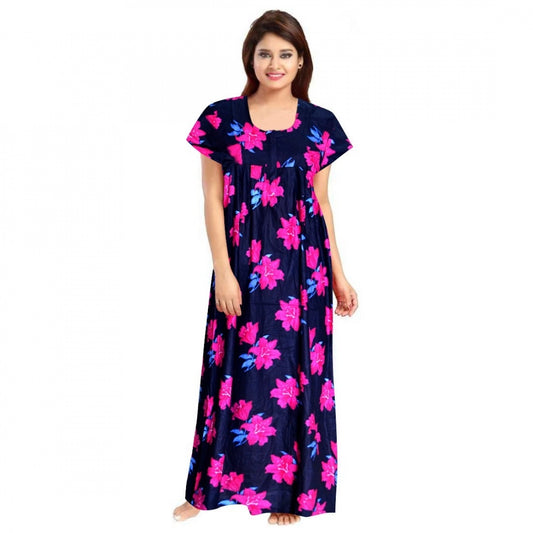 Indoraa Women's Cotton Printed Maxi Nighty (Pink)