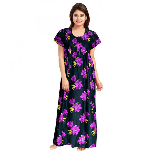 Indoraa Women's Cotton Printed Maxi Nighty (Pink)