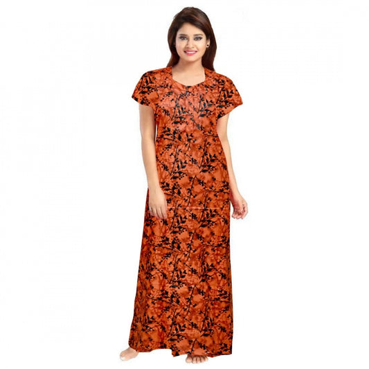 Indoraa Women's Cotton Printed Maxi Nighty (Orange)