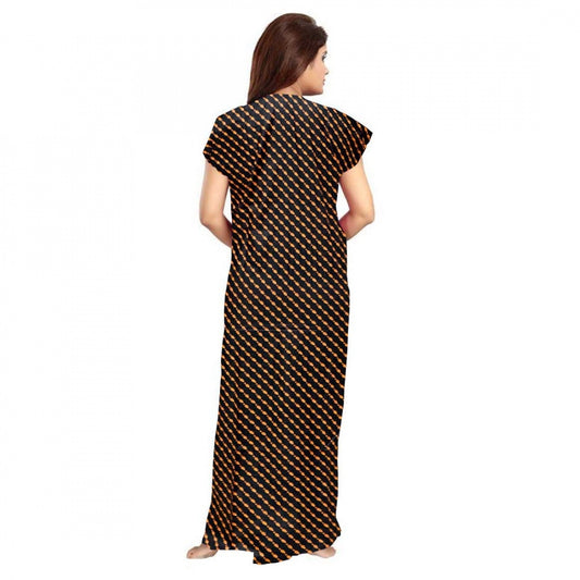 Indoraa Women's Cotton Printed Maxi Nighty (Brown)