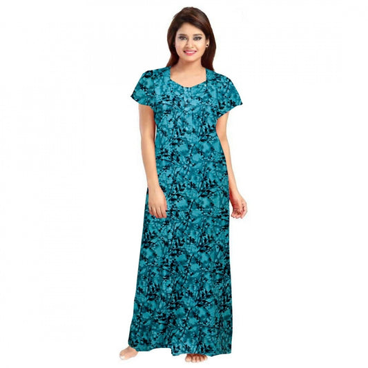 Indoraa Women's Cotton Printed Maxi Nighty (Blue)