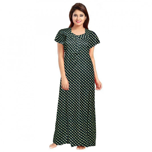 Indoraa Women's Cotton Printed Maxi Nighty (Green)