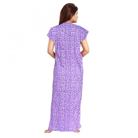 Indoraa Women's Cotton Printed Maxi Nighty (Lavender)