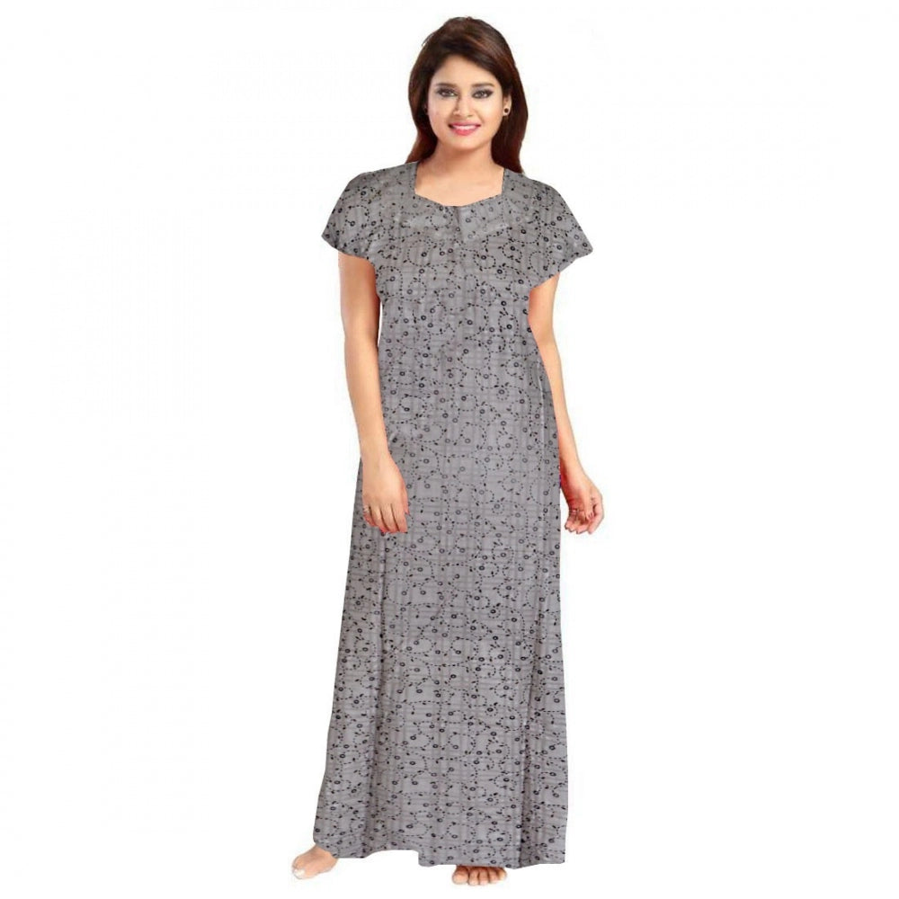 Indoraa Women's Cotton Printed Maxi Nighty (Grey)