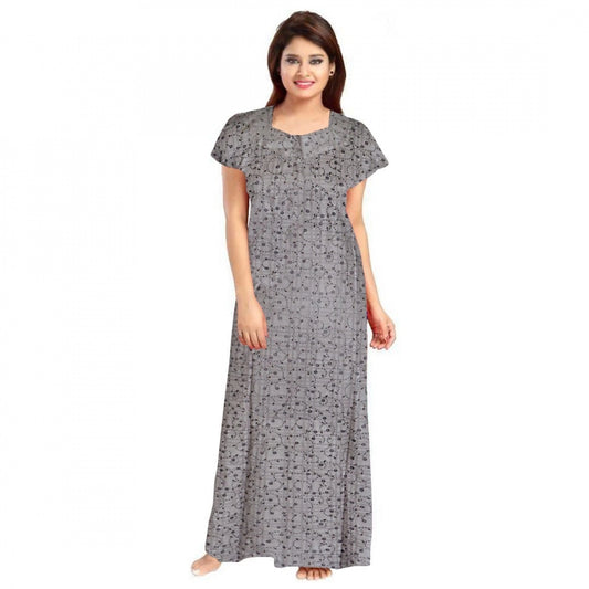 Indoraa Women's Cotton Printed Maxi Nighty (Grey)