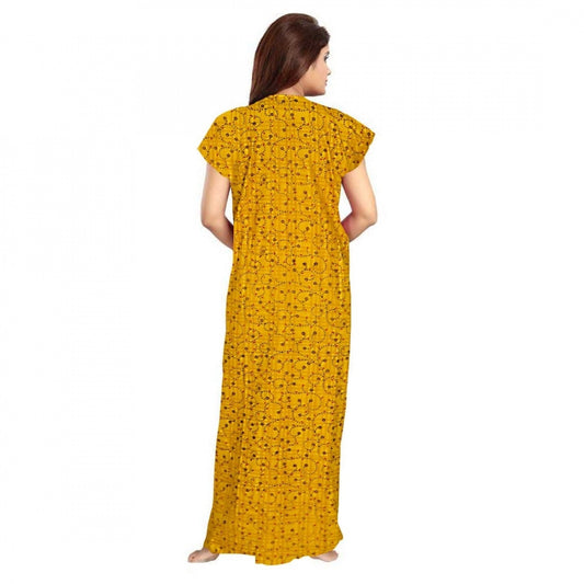 Indoraa Women's Cotton Printed Maxi Nighty (Yellow)