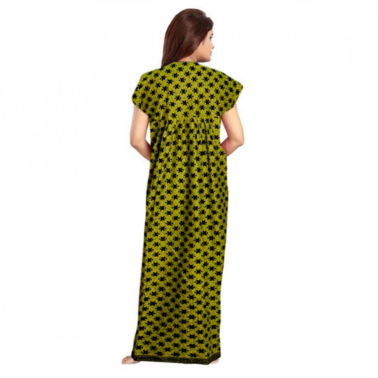 Indoraa Women's Cotton Printed Maxi Nighty (Green)