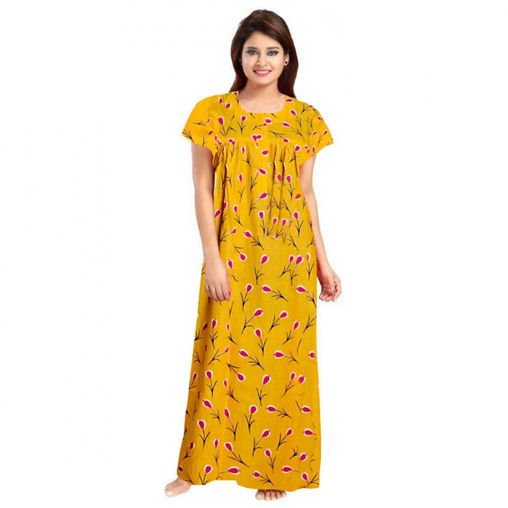 Indoraa Women's Cotton Printed Maxi Nighty (Yellow)