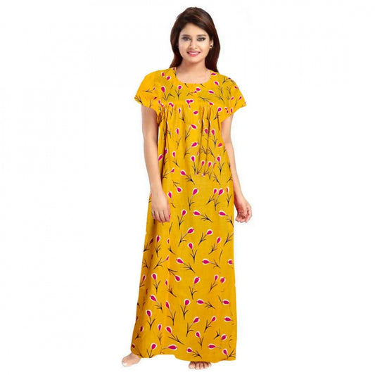 Indoraa Women's Cotton Printed Maxi Nighty (Yellow)