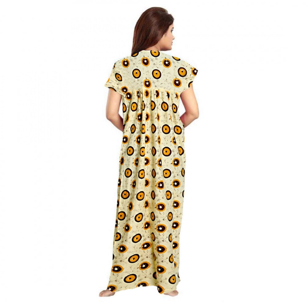 Indoraa Women's Cotton Printed Maxi Nighty (Off White)