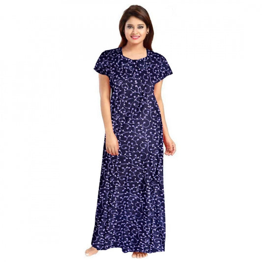 Indoraa Women's Cotton Printed Maxi Nighty (Blue)