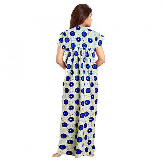 Indoraa Women's Cotton Printed Maxi Nighty (Off White)