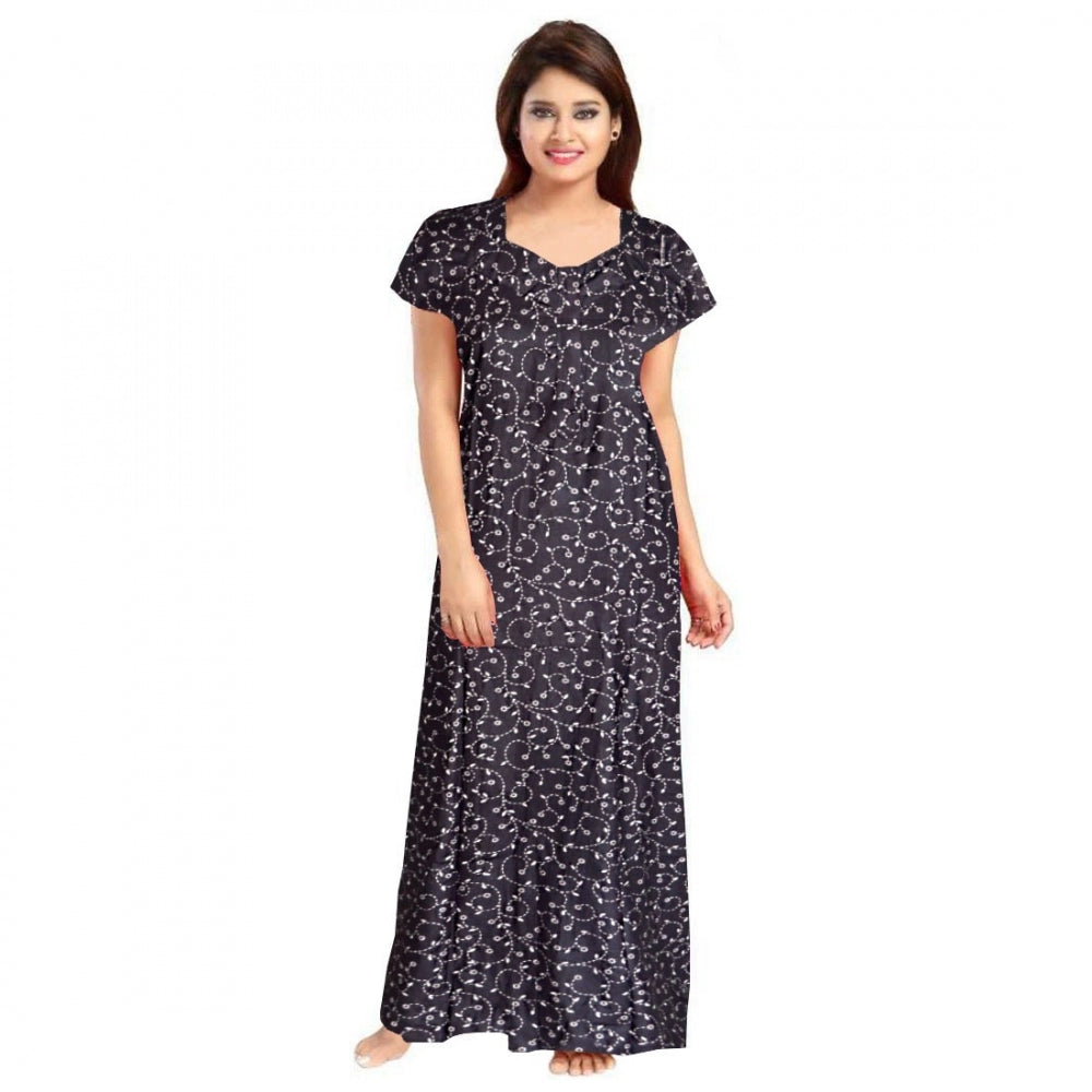 Indoraa Women's Cotton Printed Maxi Nighty (Grey)