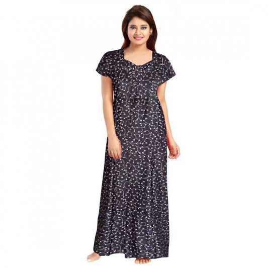 Indoraa Women's Cotton Printed Maxi Nighty (Grey)