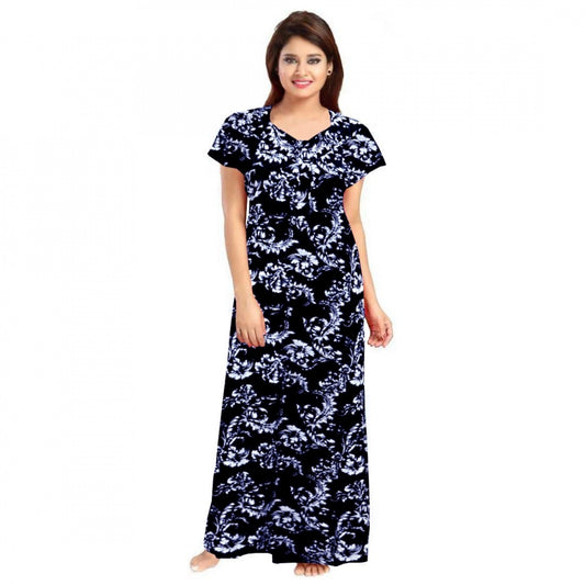 Indoraa Women's Cotton Printed Maxi Nighty (Blue)
