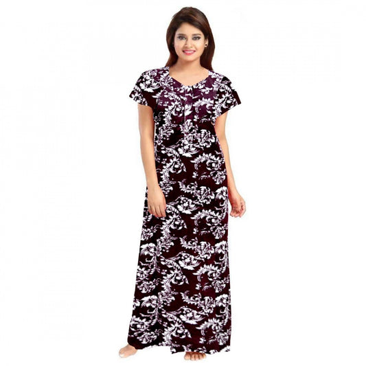 Indoraa Women's Cotton Printed Maxi Nighty (Wine)