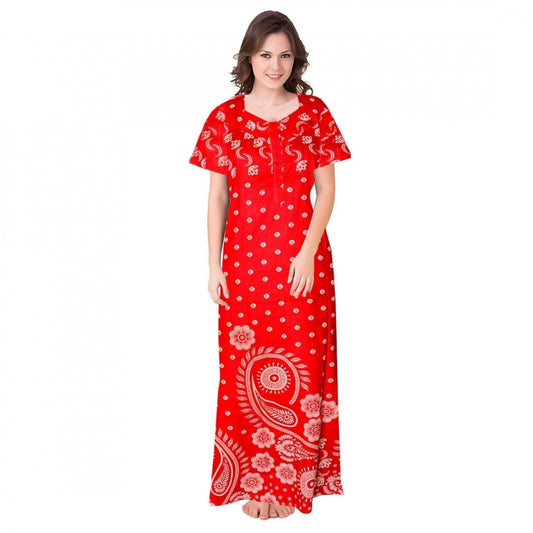 Indoraa Women's Cotton Printed Maxi Nighty (Red)