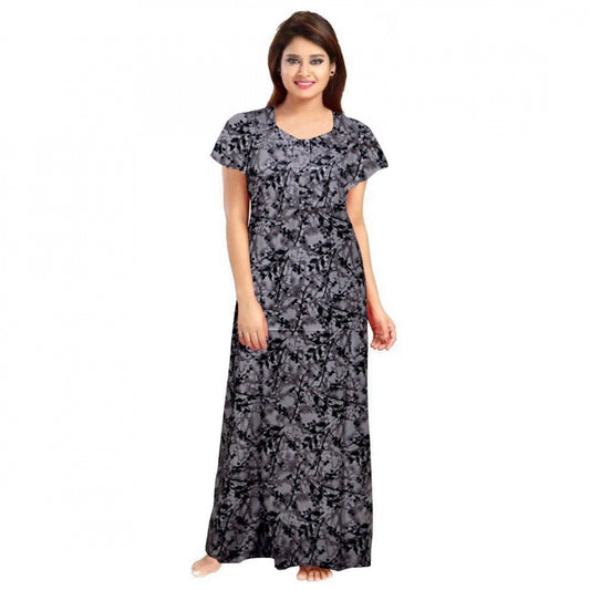 Indoraa Women's Cotton Printed Maxi Nighty (Grey)