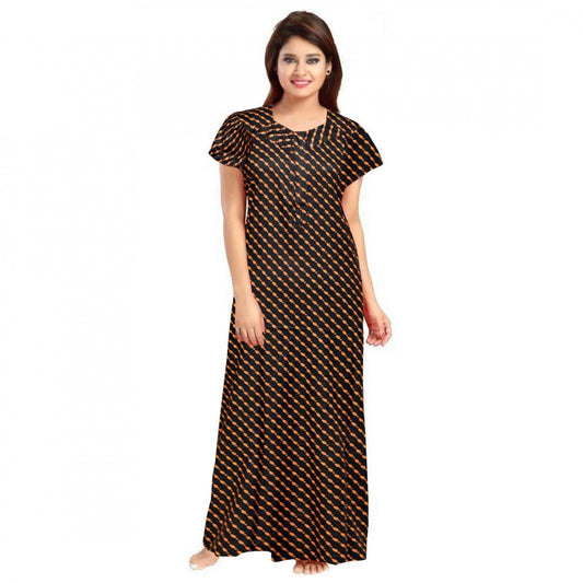Indoraa Women's Cotton Printed Maxi Nighty (Brown)