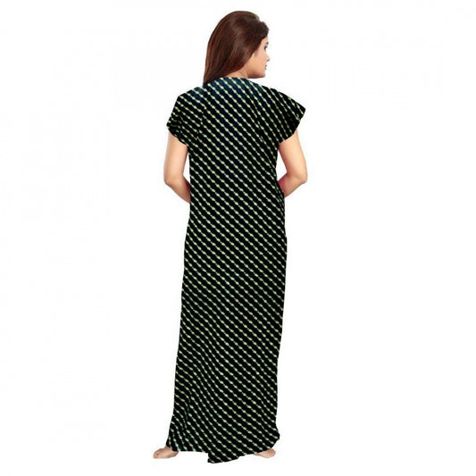 Indoraa Women's Cotton Printed Maxi Nighty (Green)