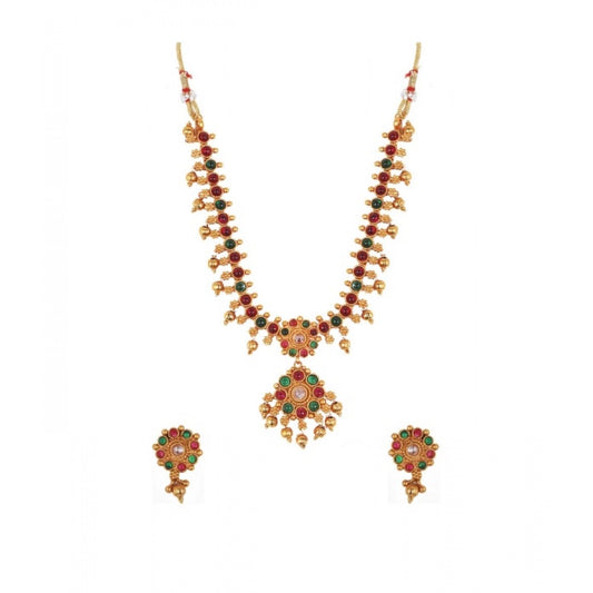 indoraa Women's Elegent Brass Kempu Chain Jewellery Set (Multi Color, Free Size)