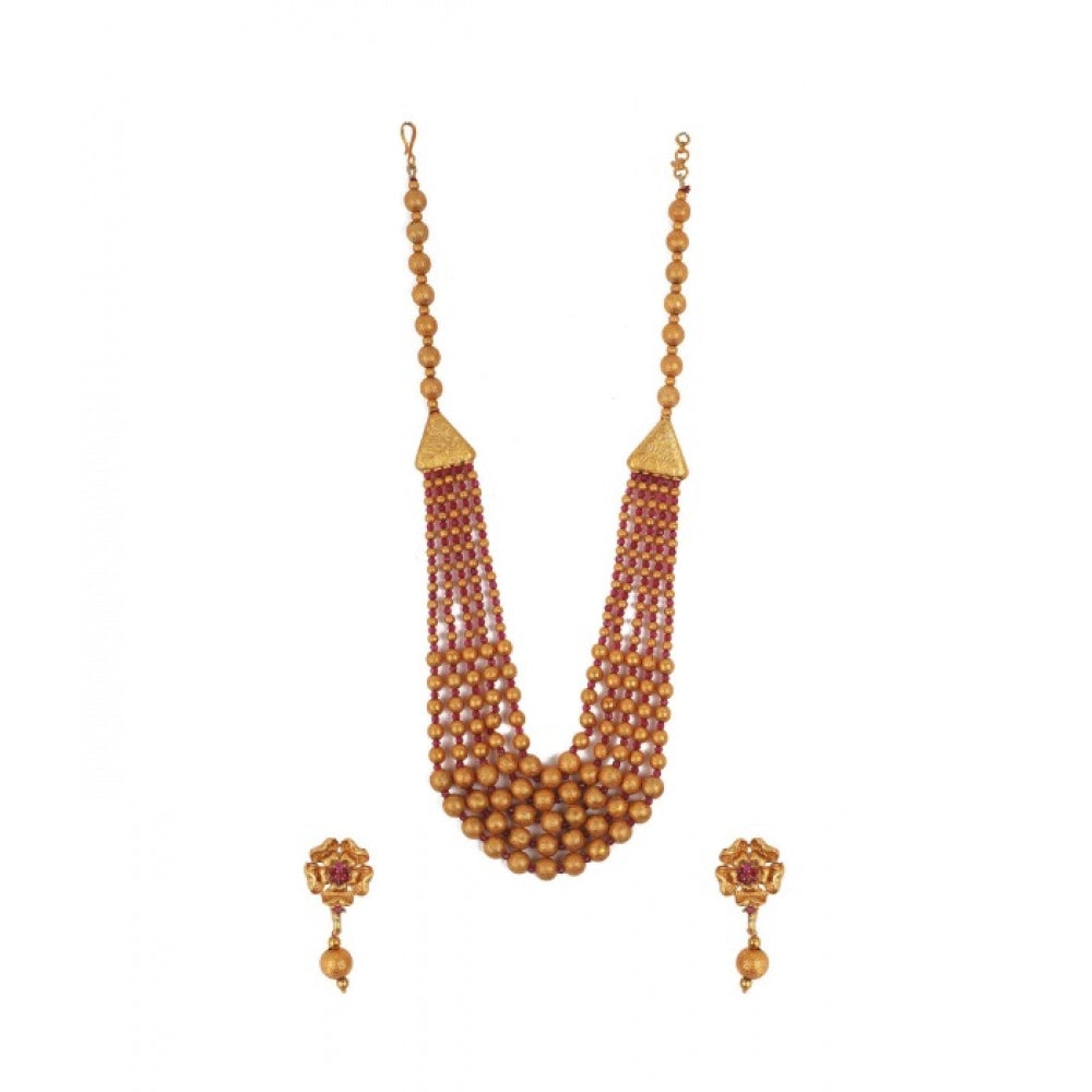 indoraa Women's Ethnic Five Layer Brass Mala With Crystal For Women And Girls (Red, Free Size)
