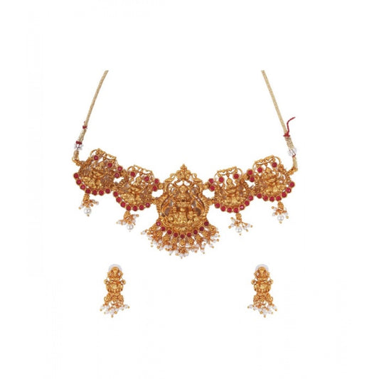 indoraa Women's Elegent Temple Jewellery Set (Maroon, Free Size)