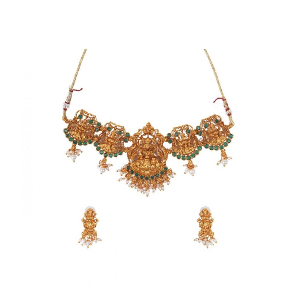 indoraa Women's Elegent Temple Jewellery Set (Green, Free Size)